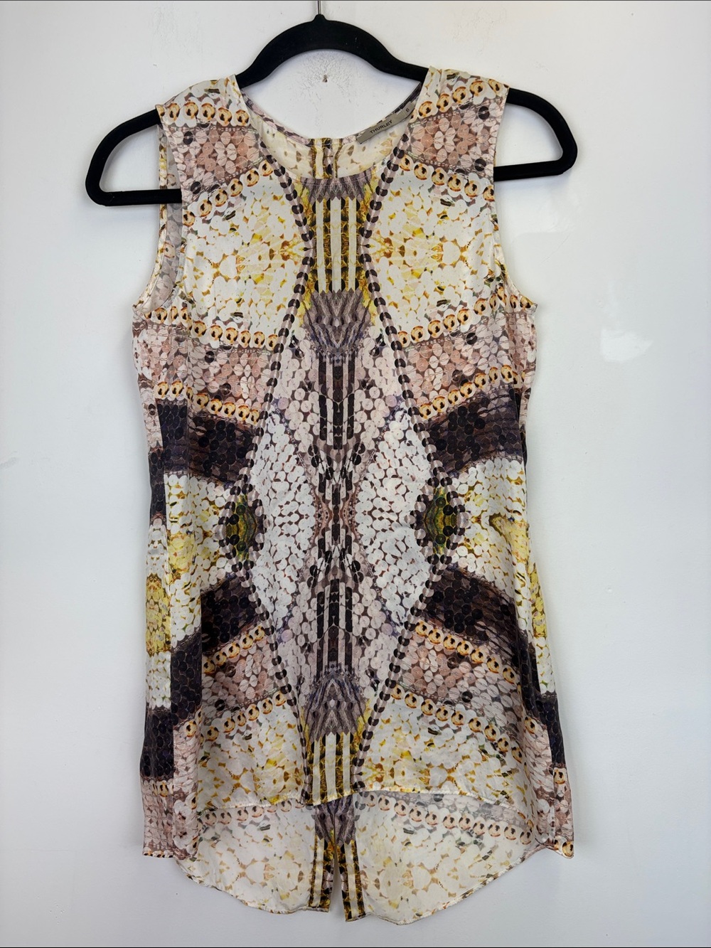 Thurley Silk Blouse Size 6 Abstract Print Sleeveless Hi Low Designer Top
